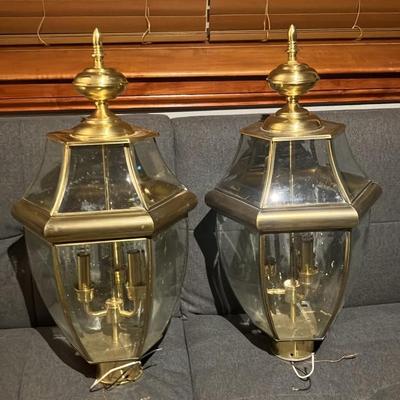 Pair of Quoizel Newbury Solid Brass Outdoor Post Lanterns - Polished Brass, 3-Light