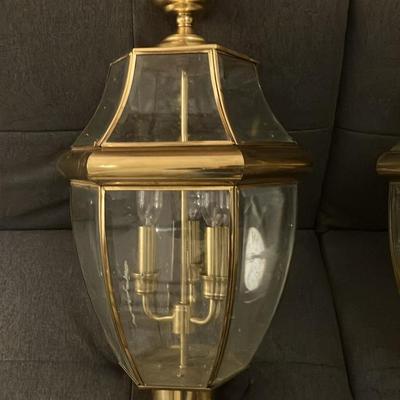 Pair of Quoizel Newbury Solid Brass Outdoor Post Lanterns - Polished Brass, 3-Light