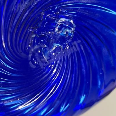 Pairpoint Hand-Blown Cobalt Blue Swirl Art Glass Vase - 8"