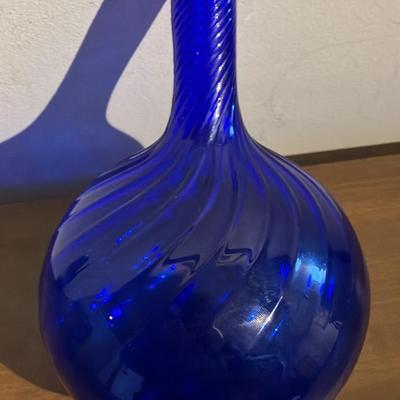 Pairpoint Hand-Blown Cobalt Blue Swirl Art Glass Vase - 8"