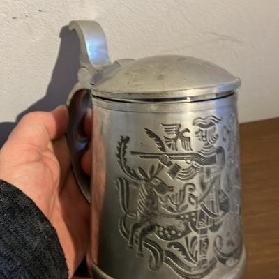 German Pewter Stein - Full Relief Design with Figures & Musicians - L. Mory München