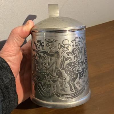 German Pewter Stein - Full Relief Design with Figures & Musicians - L. Mory München