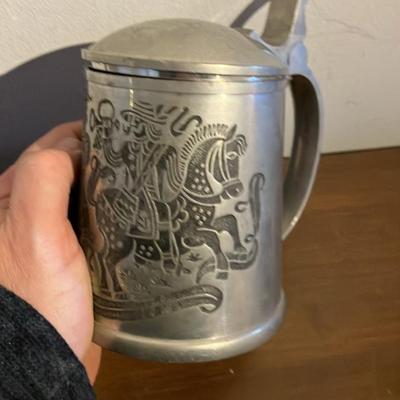 German Pewter Stein - Full Relief Design with Figures & Musicians - L. Mory München