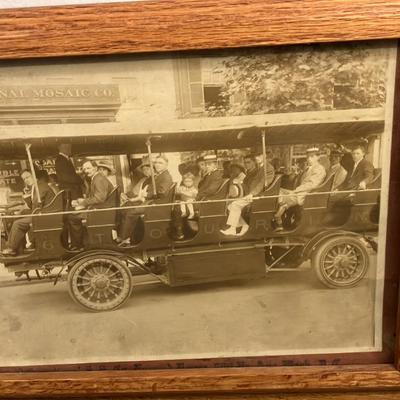 Antique Framed 1910s Photo: Early Electric Sightseeing Bus Tour in Washington DC