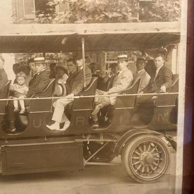 Antique Framed 1910s Photo: Early Electric Sightseeing Bus Tour in Washington DC
