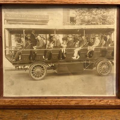 Antique Framed 1910s Photo: Early Electric Sightseeing Bus Tour in Washington DC