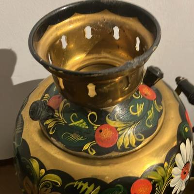 Vintage Russian Electric Samovar Set - Hand-Painted Floral Khokhloma Style with Tray & Cups