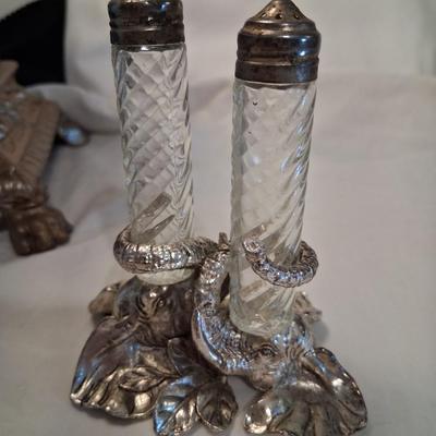 Sale Photo Thumbnail #99: Marked Arthur Court 1999. Great condition.  Very stunning. Needs a good polishing. Shakers are crystal.