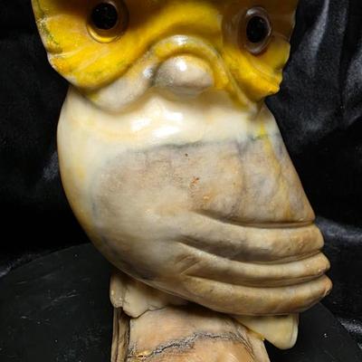 Vintage Hand-Carved Italian Alabaster Owl Figurine with Glass Eyes | Mid-Century Stone Sculpture