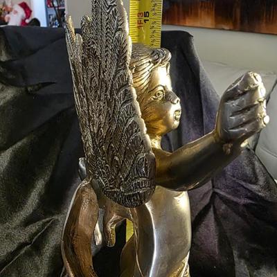 Vintage Heavy Solid Brass Cupid (Eros) Statue on Celestial Globe – 17” French Art Nouveau–Inspired Classical Sculpture