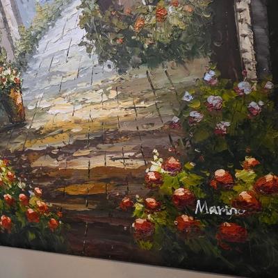 Original Oil Painting of a Mediterranean Hillside Village by Marino