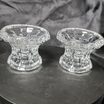 Pair of Vintage Clear Pressed Glass Faceted Candle Holders – Heavy Crystal-Style Glow
