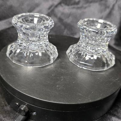 Pair of Vintage Clear Pressed Glass Faceted Candle Holders – Heavy Crystal-Style Glow
