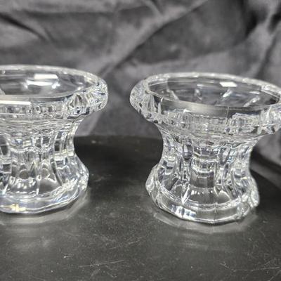 Pair of Vintage Clear Pressed Glass Faceted Candle Holders – Heavy Crystal-Style Glow