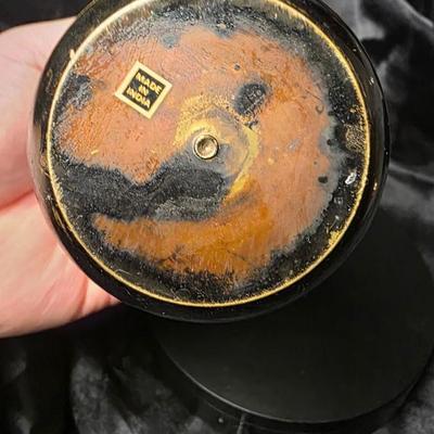 Vintage Black & Gold Hand-Etched Brass Vase – Indian Floral Motif