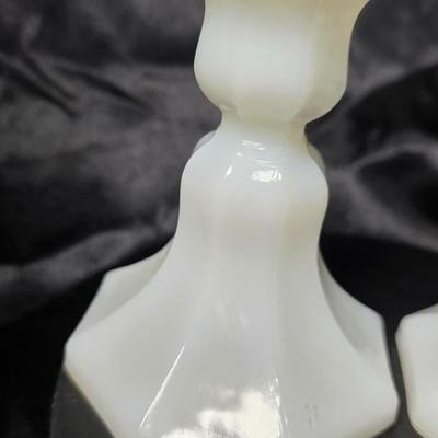 Pair of Vintage Anchor Hocking Milk Glass Taper Candle Holders