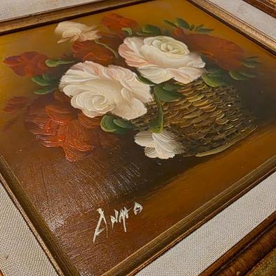 Vintage “Angra” Signed Floral Basket Oil Painting – Heavy Impasto Still Life in Gilt Frame (c. 1960s–1980s)