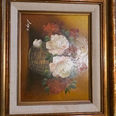 Vintage “Angra” Signed Floral Basket Oil Painting – Heavy Impasto Still Life in Gilt Frame (c. 1960s–1980s)