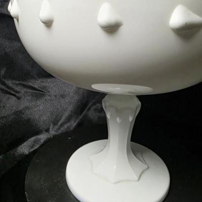 Indiana Glass Teardrop Milk Glass Pedestal Compote Bowl – Vintage Scalloped Centerpiece