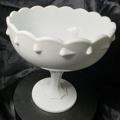 Indiana Glass Teardrop Milk Glass Pedestal Compote Bowl – Vintage Scalloped Centerpiece