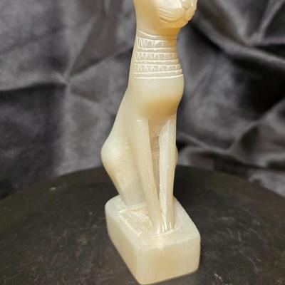 Egyptian Bastet Cat Alabaster Figurine – Hand Carved Stone Goddess Statue – Ancient Egypt Decor