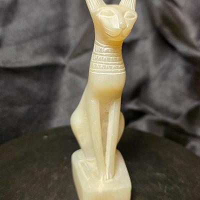 Egyptian Bastet Cat Alabaster Figurine – Hand Carved Stone Goddess Statue – Ancient Egypt Decor