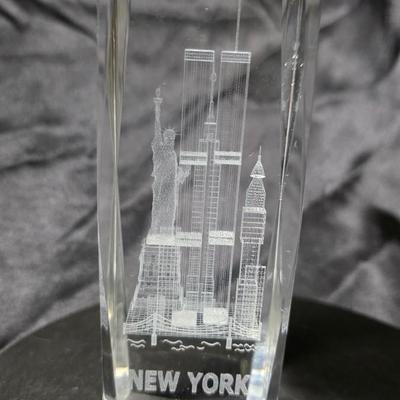 Twin Towers New York 3D Laser-Etched Crystal Skyline Paperweight