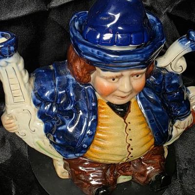 Vintage Staffordshire Toby Parliament Judge Figural Teapot – Blue & White Porcelain Character Tea Pot