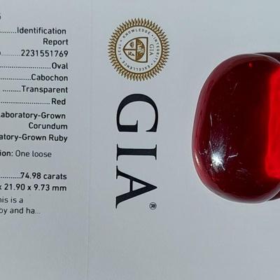 GIA CERTIFIED LAB GROWN RUBY 74.98 CT