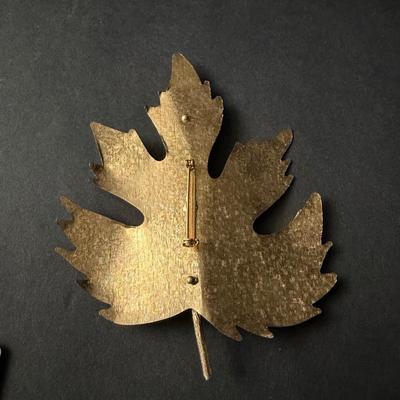 Gold tone leaf statement brooch