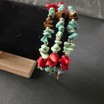bracelet made with chunky turquoise and red coral beads Type