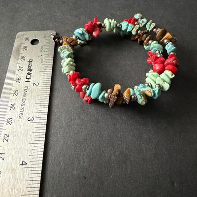 bracelet made with chunky turquoise and red coral beads Type