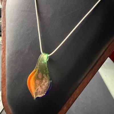 Beautiful glass pendant cord necklace