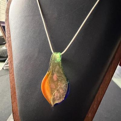 Beautiful glass pendant cord necklace