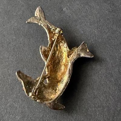 Gold tone sparkle rhinestone dolphin brooch