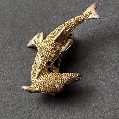 Gold tone sparkle rhinestone dolphin brooch