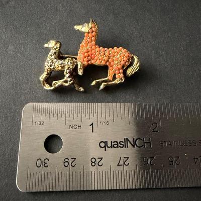 Rhinestone horse brooch