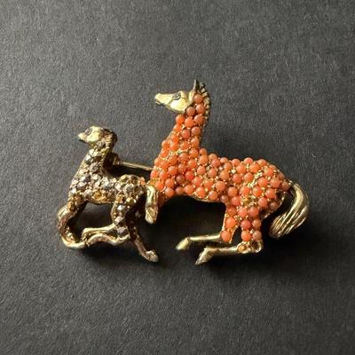 Rhinestone horse brooch