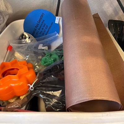 Sale Photo Thumbnail #31: Dish Towels, Cookie cutters Utensils knives and Trash can.