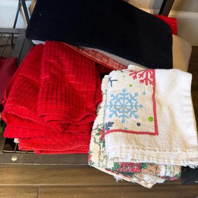 Sale Photo Thumbnail #33: Dish Towels, Cookie cutters Utensils knives and Trash can.