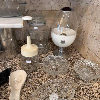 Sale Photo Thumbnail #46: Candy Dispenser, Plates and bowls, cups, glassware and more.