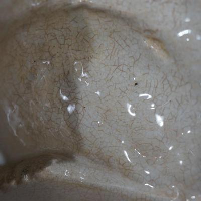 Sale Photo Thumbnail #183: Measures: 13" by 6 " 3"
Condition: there is crazing throughout the glaze. One small chip off the glaze in the interior. small. .
mostly a white color with the tan coloring from age and use. very unique. 
Marked on the back Villeroy and Boch hallmark Dresd