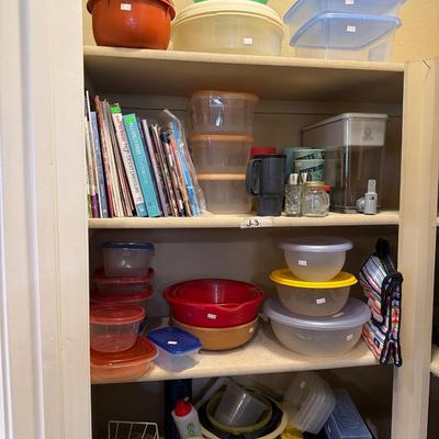Sale Photo Thumbnail #53: Plastic Ware, Cookbooks, Bowls, and more.