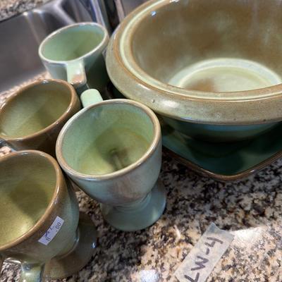 Sale Photo Thumbnail #61: Frankhoma Four Cups & Bowls and serving dish.