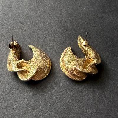 Brushed gold tone abstract stud earrings