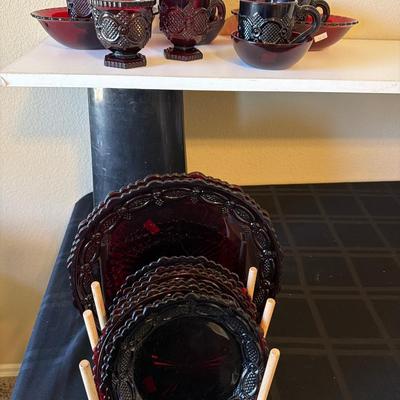 Sale Photo Thumbnail #84: Ruby Red Avon Plates and cups