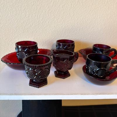 Sale Photo Thumbnail #85: Ruby Red Avon Plates and cups