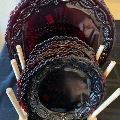 Sale Photo Thumbnail #86: Ruby Red Avon Plates and cups