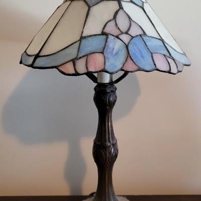 LOT 22M Stained Glass Lamp, Vase, Oil Lamp, & Smalls
