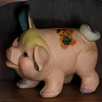 LOT 23M Bookshelf With Books, Pig, & Wooden Shoes